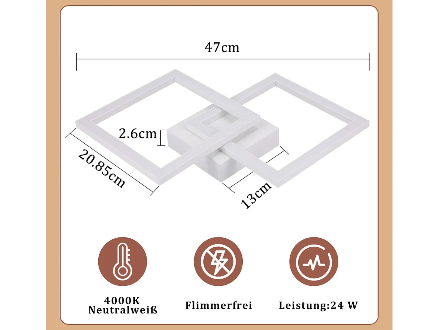 New NETTLIFE Lámpara de techo LED cuadrada , negra, 24 W, 4000 K, blanca neutra, moderna, para cocina Blanco