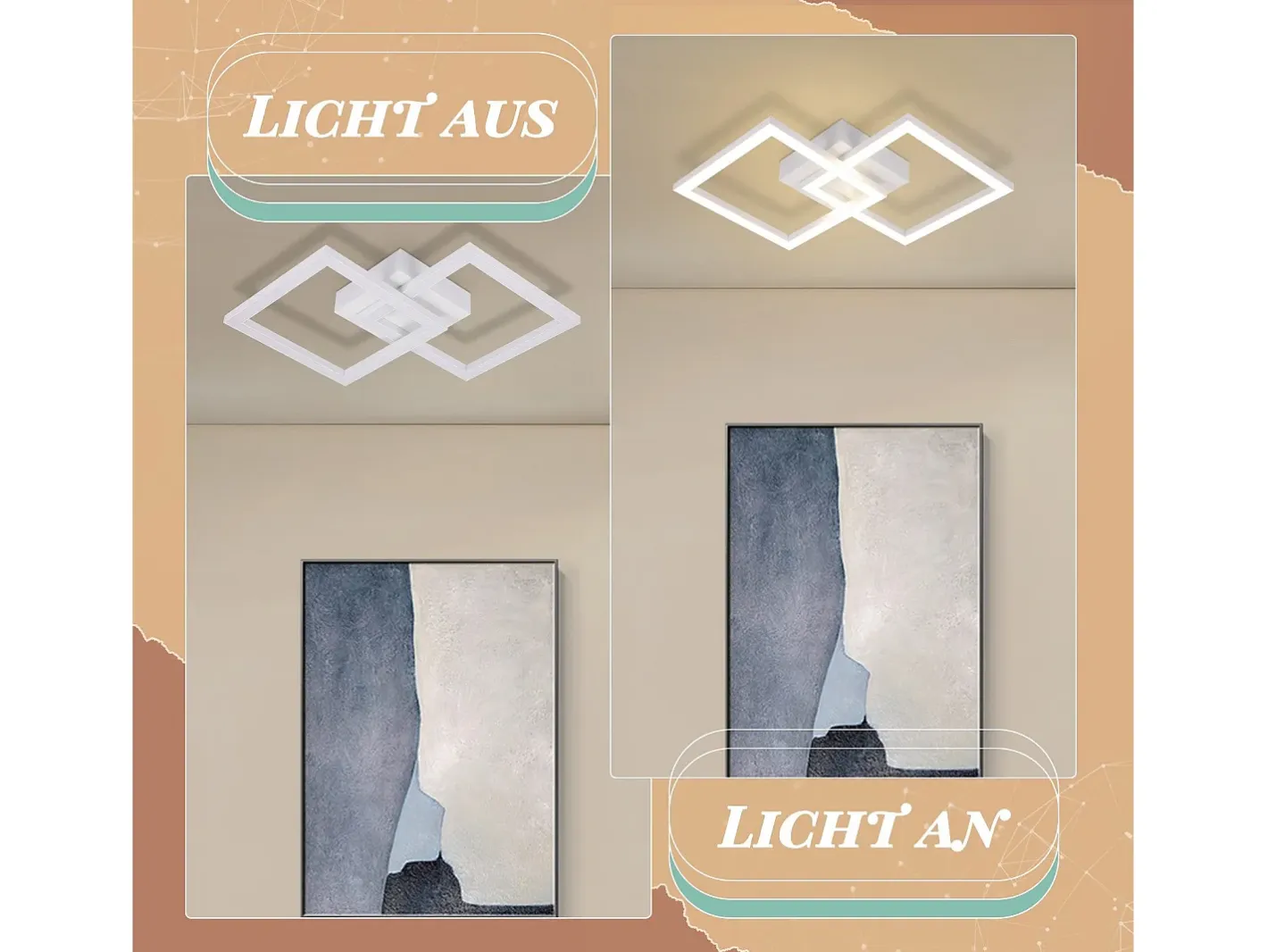 New NETTLIFE Lámpara de techo LED cuadrada , negra, 24 W, 4000 K, blanca neutra, moderna, para cocina Blanco