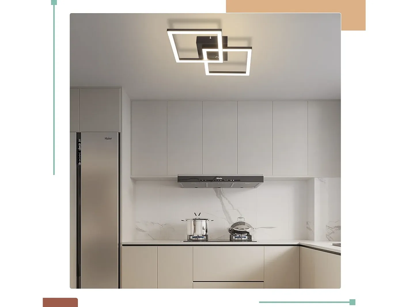 Clearance NETTLIFE Lámpara de techo LED cuadrada , negra, 24 W, 4000 K, blanca neutra, moderna, para cocina Negro