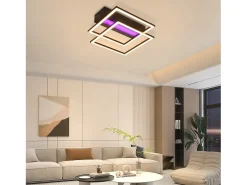 NETTLIFE Plafón-Lámpara de techo LED para salón, 2 marcos, negra, moderna, cuadrada, regulable, ideal para pasillo Negro