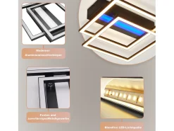 NETTLIFE Plafón-Lámpara de techo LED para salón, 2 marcos, negra, moderna, cuadrada, regulable, ideal para pasillo Negro
