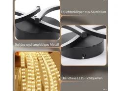 NETTLIFE Plafón-Lámpara de techo LED para sala de estar, 24 W, moderna y creativa, color , para cocina, 3000 K, blanco cálido Negro