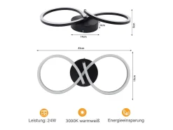 NETTLIFE Plafón-Lámpara de techo LED para sala de estar, 24 W, moderna y creativa, color , para cocina, 3000 K, blanco cálido Negro