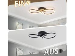 NETTLIFE Plafón-Lámpara de techo LED para sala de estar, 24 W, moderna y creativa, color , para cocina, 3000 K, blanco cálido Negro