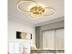NETTLIFE Plafón-Lámpara de techo LED para sala de estar, color negro, regulable, para dormitorio, 61 cm, diseño moderno, con control remoto, 50 W. Dorado