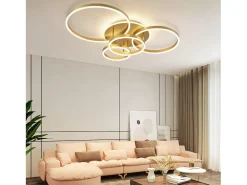 NETTLIFE Plafón-Lámpara de techo LED para sala de estar, color negro, regulable, para dormitorio, 61 cm, diseño moderno, con control remoto, 50 W. Dorado