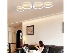 NETTLIFE Lámpara de techo LED de 100 cm regulable con 4 anillos, iluminación blanca moderna de 56 W con control remoto Blanco New