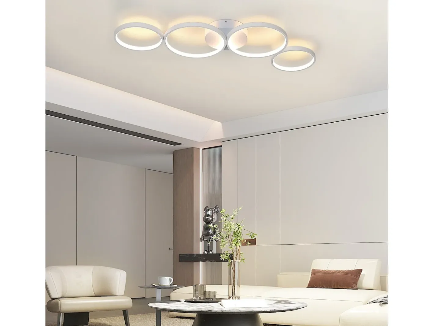 NETTLIFE Lámpara de techo LED de 100 cm regulable con 4 anillos, iluminación blanca moderna de 56 W con control remoto Blanco New