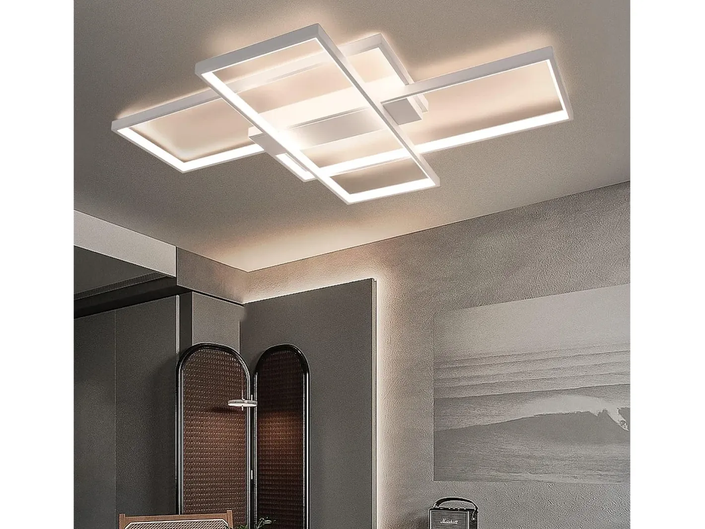 NETTLIFE Plafón-Lámpara de techo LED con control remoto, moderna lámpara de techo geométrica, negra, regulable Blanco