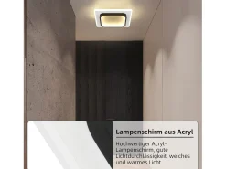 NETTLIFE Plafón-Lámpara de techo LED para dormitorio, negra, 16W, acrílica, luz cálida, diseño moderno Negro / Blanco