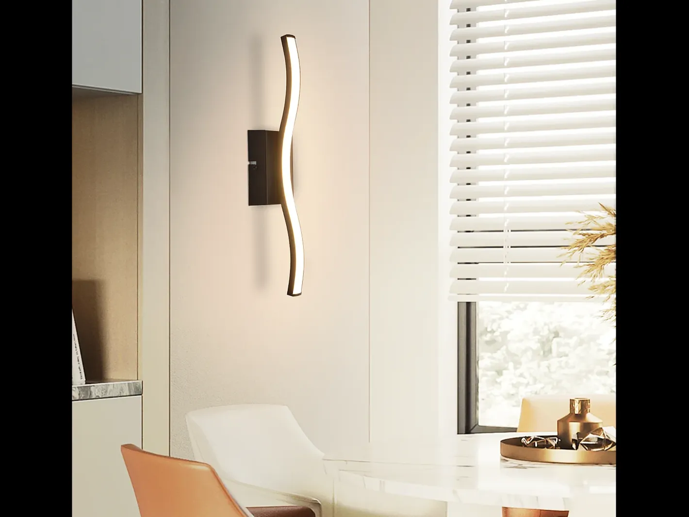 New NETTLIFE Lámpara de techo LED para dormitorio, moderna, negra, 6 W, diseño ondulado, 3000 K, blanco cálido Negro