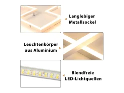 NETTLIFE Lámpara de techo LED para sala de estar, blanca, regulable, cuadrada, moderna, 32 W, con control remoto Blanco