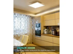 NETTLIFE Lámpara de techo LED para sala de estar, panel plano, 60 x 60 cm, 40 W, rectangular, 3000 K Blanco Hot