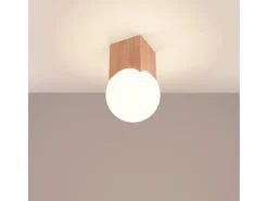 Hot Sollux Lighting Lámpara de techo Lumivere minimalista de madera/vidrio - 1 fuentes luminosas 4000K - L.12 x A.19 cm - madera natural/ Blanco