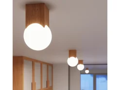 Hot Sollux Lighting Lámpara de techo Lumivere minimalista de madera/vidrio - 1 fuentes luminosas 4000K - L.12 x A.19 cm - madera natural/ Blanco