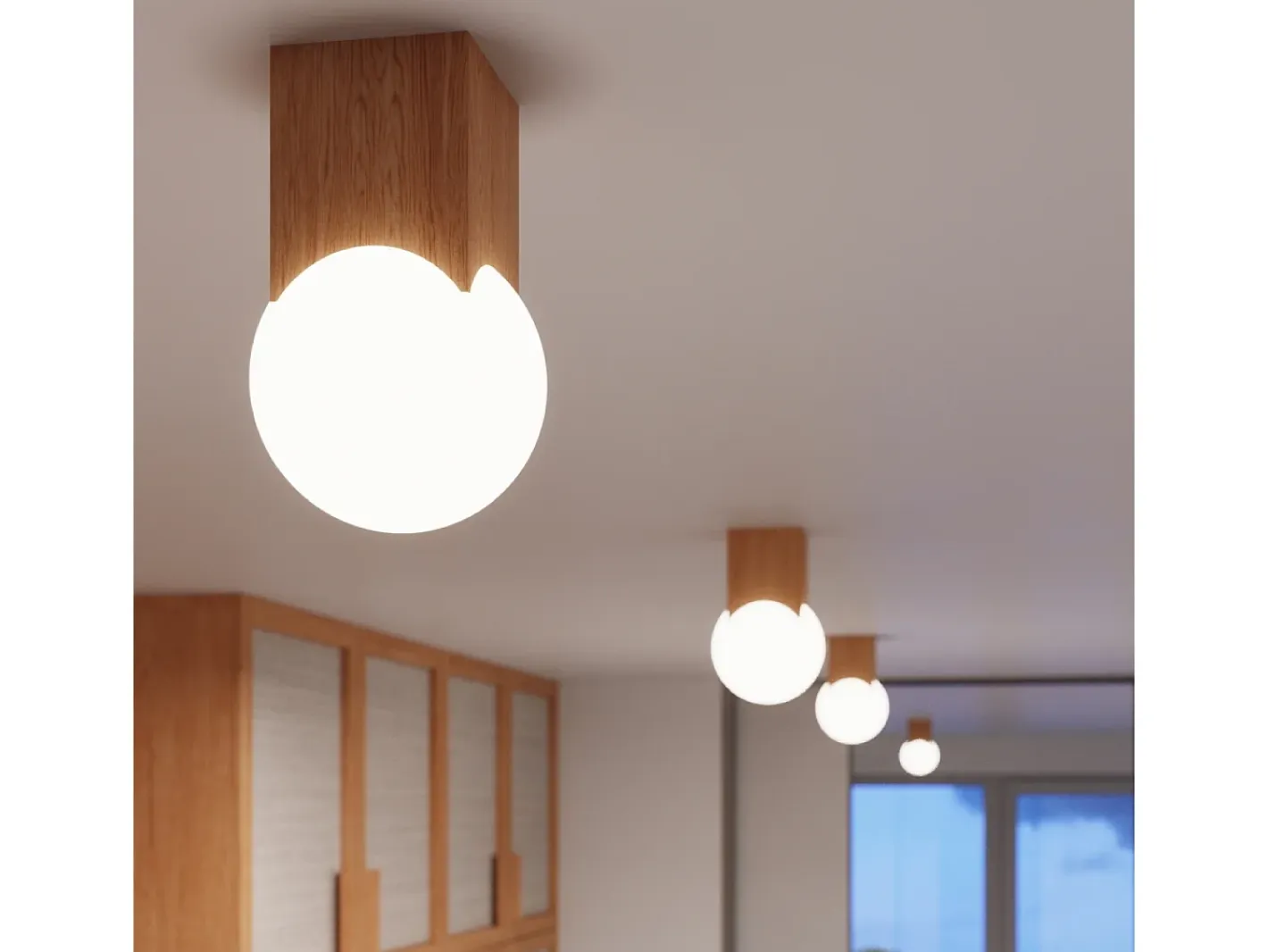 Hot Sollux Lighting Lámpara de techo Lumivere minimalista de madera/vidrio - 1 fuentes luminosas 4000K - L.12 x A.19 cm - madera natural/ Blanco