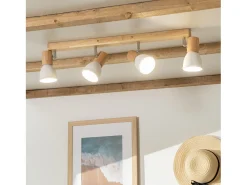 Online Ledkia Lámpara de Techo Madera y Metal 4 Focos Tautau Blanco Multicolor