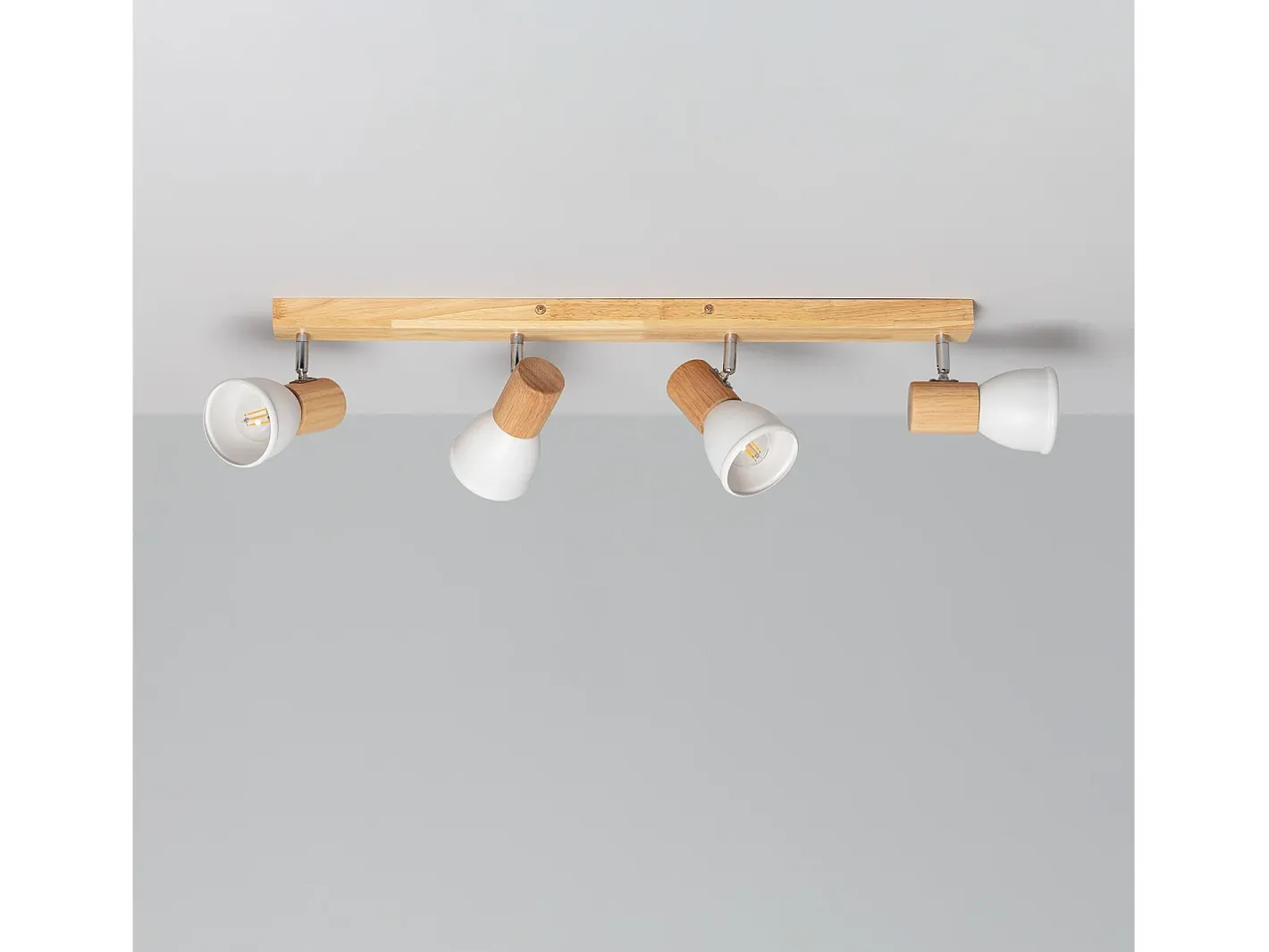 Online Ledkia Lámpara de Techo Madera y Metal 4 Focos Tautau Blanco Multicolor
