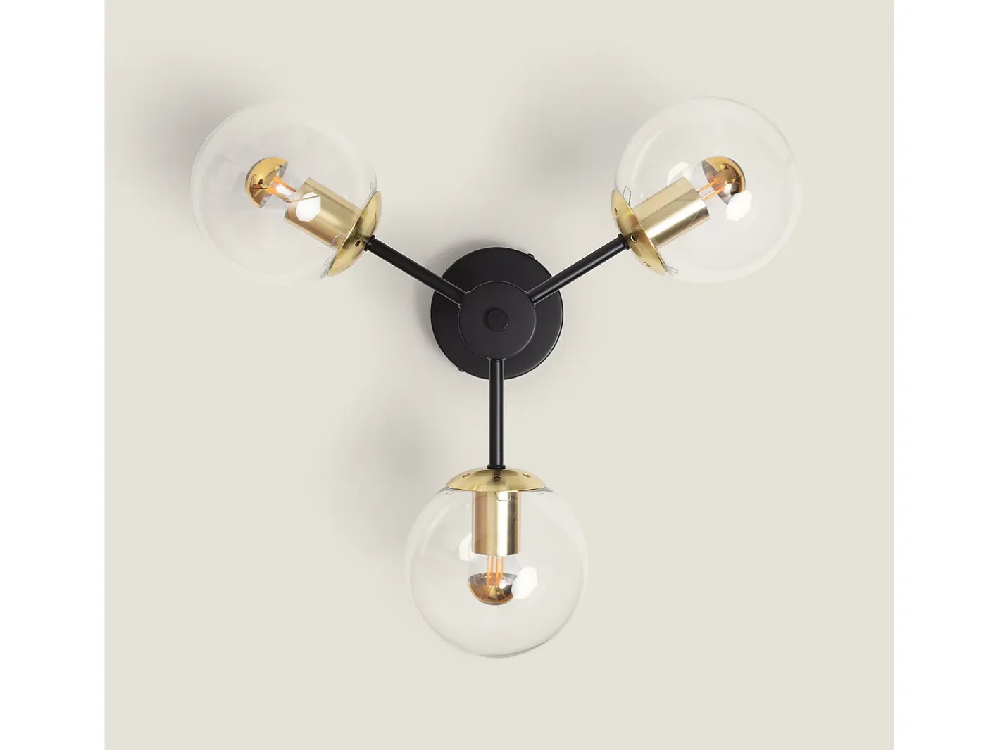 Outlet Ledkia Lámpara de Techo Metal y Cristal Wassily Gold 3 Focos Negro Multicolor