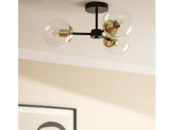 Outlet Ledkia Lámpara de Techo Metal y Cristal Wassily Gold 3 Focos Negro Multicolor