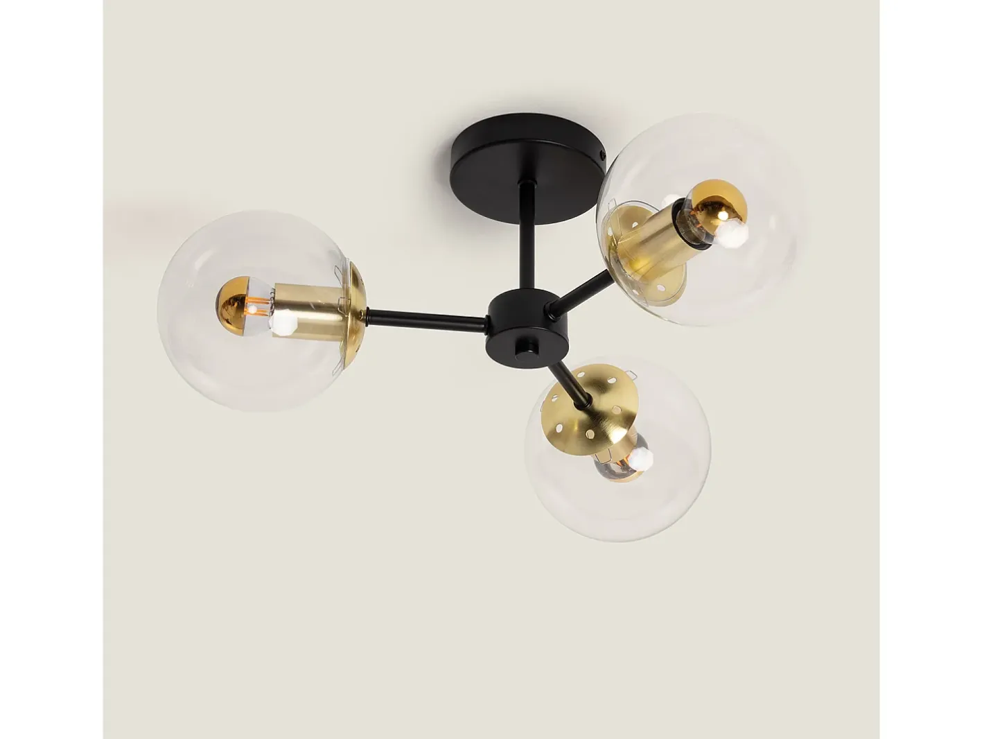 Outlet Ledkia Lámpara de Techo Metal y Cristal Wassily Gold 3 Focos Negro Multicolor