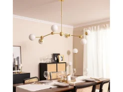 Ledkia Plafón-Lámpara de Techo Metal y Cristal Moonlight 6 Focos Dorado Multicolor