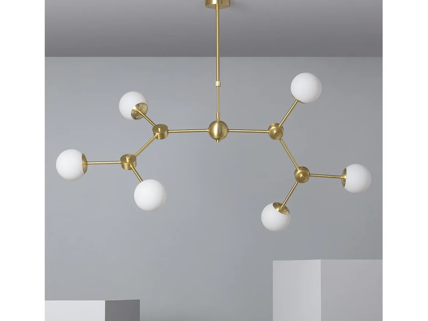 Ledkia Plafón-Lámpara de Techo Metal y Cristal Moonlight 6 Focos Dorado Multicolor