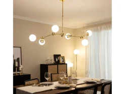Ledkia Plafón-Lámpara de Techo Metal y Cristal Moonlight 6 Focos Dorado Multicolor