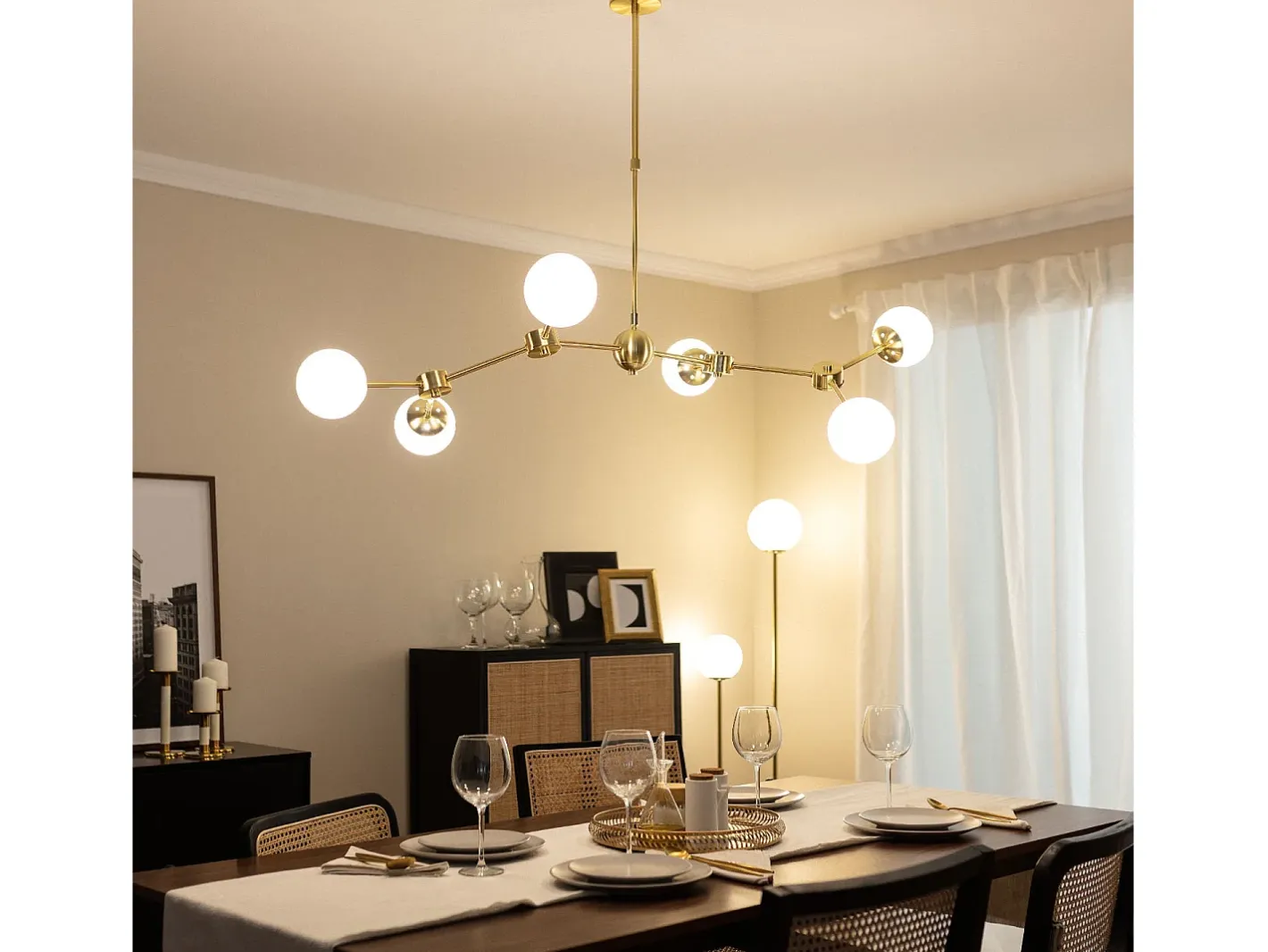 Ledkia Plafón-Lámpara de Techo Metal y Cristal Moonlight 6 Focos Dorado Multicolor