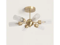 Ledkia Iluminación Exterior-Lámpara de Techo Metal y Cristal 6 Focos Iraide Dorado Multicolor