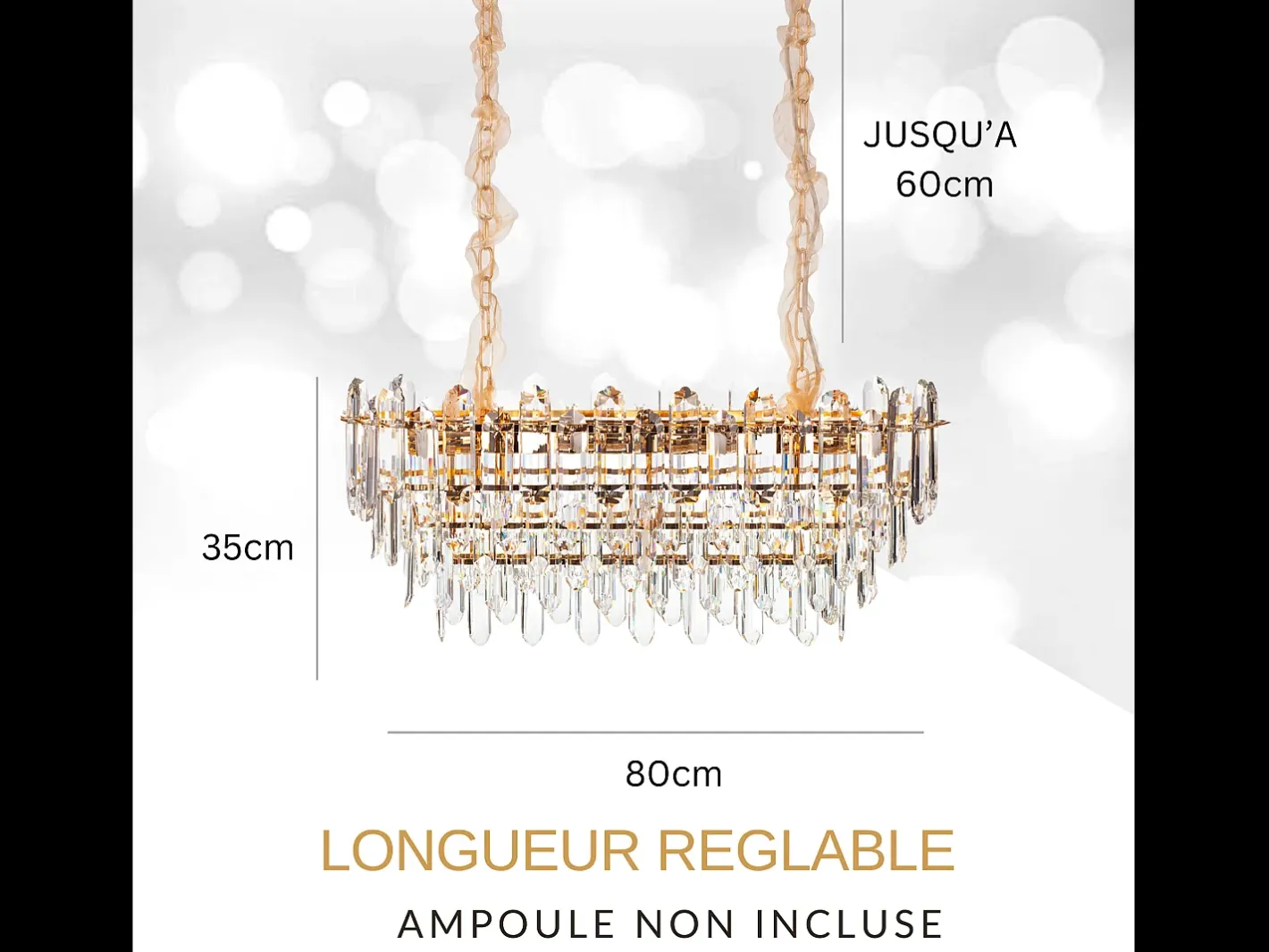 Lámpara de techo moderna de cristal para salón dorada - Ovalada 80 cm - Las Vegas Dorado