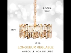 Lámpara Suspendida-Lámpara de techo moderna de cristal para salón dorada - Redonda 50 cm - New York Dorado