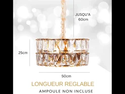 Lámpara Suspendida-Lámpara de techo moderna de cristal para salón dorada - Redonda 50 cm - Miami Dorado