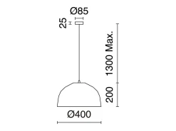 Lámpara Suspendida-Lámpara de techo MOLN estilo moderno - E27 15W - pantalla ø40 cm - Alt. 130 cm -IP20 - acero y Blanco