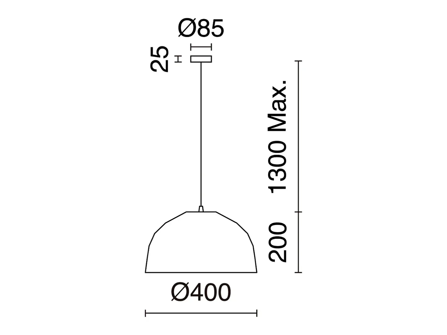 Lámpara Suspendida-Lámpara de techo MOLN estilo moderno - E27 15W - pantalla ø40 cm - Alt. 130 cm -IP20 - acero y Blanco
