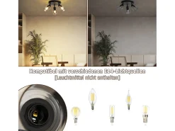 NETTLIFE Lámpara de techo con 3 llamas, color , industrial, E14, para sala de estar Negro Best