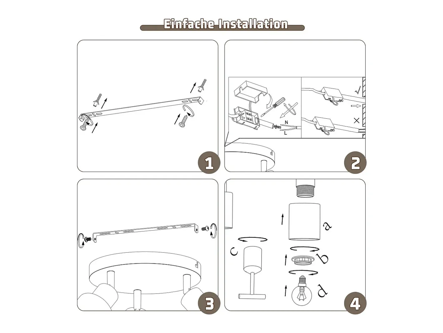 NETTLIFE Lámpara de techo con 3 llamas, color , industrial, E14, para sala de estar Negro Best