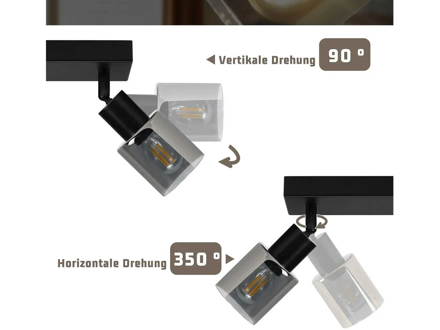 NETTLIFE Lámpara de techo con 4 llamas, color , industrial, E14, para sala de estar Negro