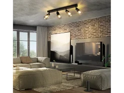 NETTLIFE Lámpara de techo con 4 llamas, color , industrial, E14, para sala de estar Negro