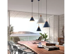 New Lámpara de techo ODA estilo moderno - Alt. 150 cm x D. 25,5 cm - E27 60W - acero y madera de fresno- - IP 20 Azul