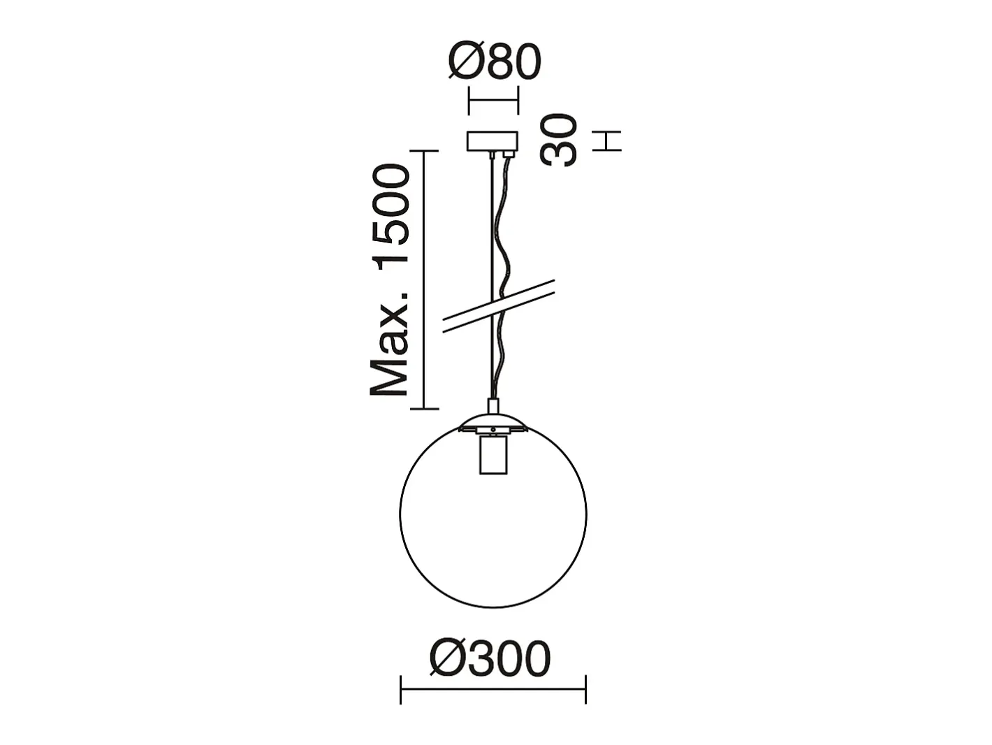 Lámpara Suspendida-Lámpara de techo OXY estilo clásico y atemporal - D.ø30 cm x Alt. 150 cm - E27 40W - esfera transparente ø30 cm - acero y oro Plateado