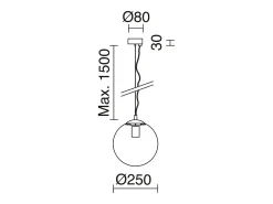 Lámpara Suspendida-Lámpara de techo OXY estilo clásico y atemporal - D.ø25 cm x Alt. 150 cm - E27 40W - esfera transparente ø25 cm - acero y oro Plateado