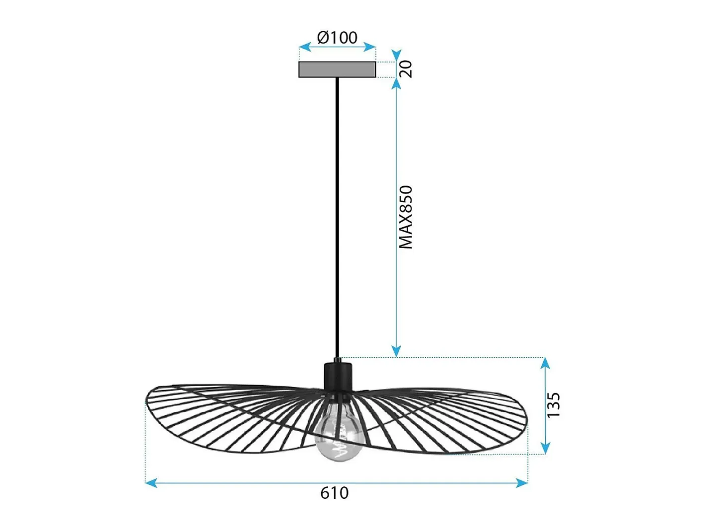 Lámpara Suspendida-Lámpara De Techo Toolight App1841-1Cp Black Negro