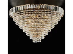 Lámpara Suspendida-Lámpara de techo Vladimir en hierro y latón con pedrería 8 luces H.43 Ø62 BL263-PL8-OR Dorado