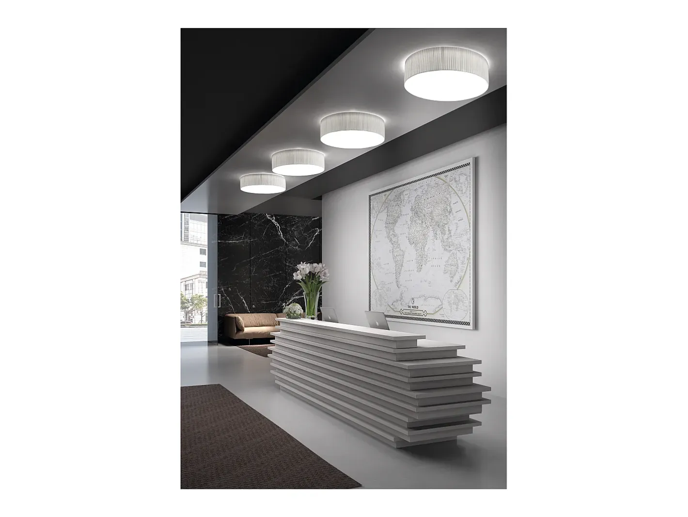Aplique Para Pared-Lámpara de techo VORADA estilo moderno - D. ø60 cm - LED COB AC 25W - 3540 lm Y 3K- IP20 - pantalla sintética cinta plisada- acero y Beige