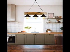 Concept-Usine Lámpara Suspendida-Lámpara rústica de suspensión con 3 luces de madera y negro ENOLA - Diseño elegante para interiores rústicos, industriales o contemporáneos Marru00f3n