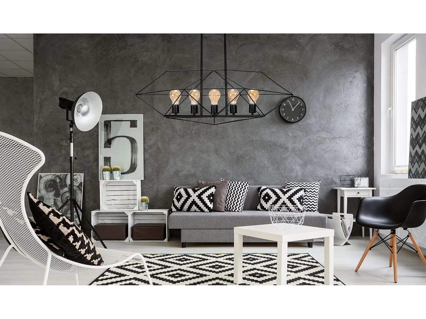 Lámpara Suspendida-Lámpara Toolight App1037-5Cp Black Negro