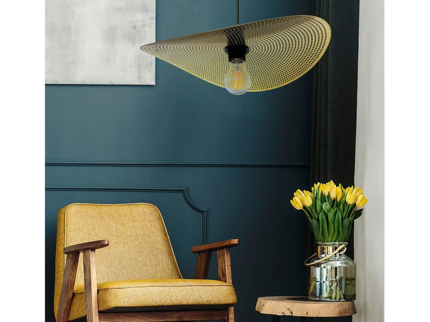 Lámpara Suspendida-Lámpara Toolight App1470-1Cp Black Brush Gold Negro