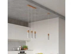 Sollux Lighting Lámparas colgantes Avier industrial de betoNo aplicablerewno - 3 fuentes luminosas 4000K - L.45 x A.120 cm - /madera natural Gris Discount