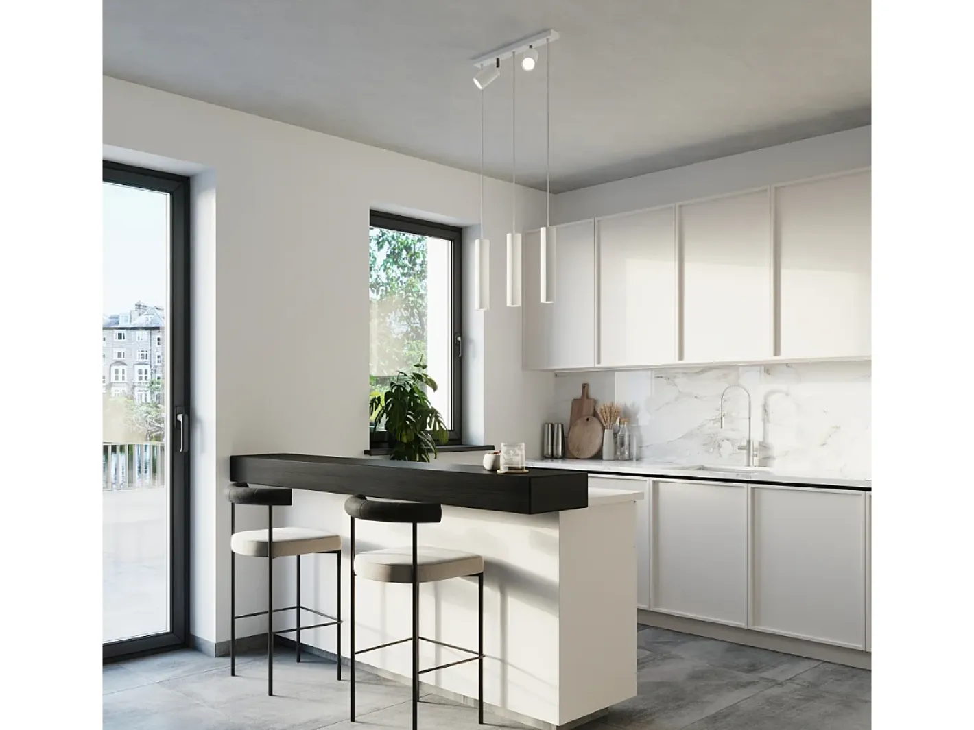 Clearance Sollux Lighting Lámparas colgantes Briix moderno de acero - 5 fuentes luminosas 3000K - L.45 x A.100 cm - Blanco